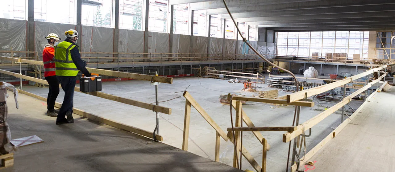 View of the empty swimming pool where tiles are to be laid